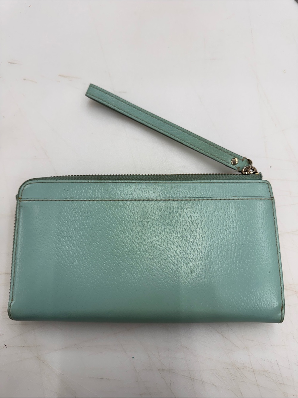 Kate Spade Wellesley Neda Teal Blue Aqua XL Leather Zip Around Wristlet Wallet - Picture 2 of 8